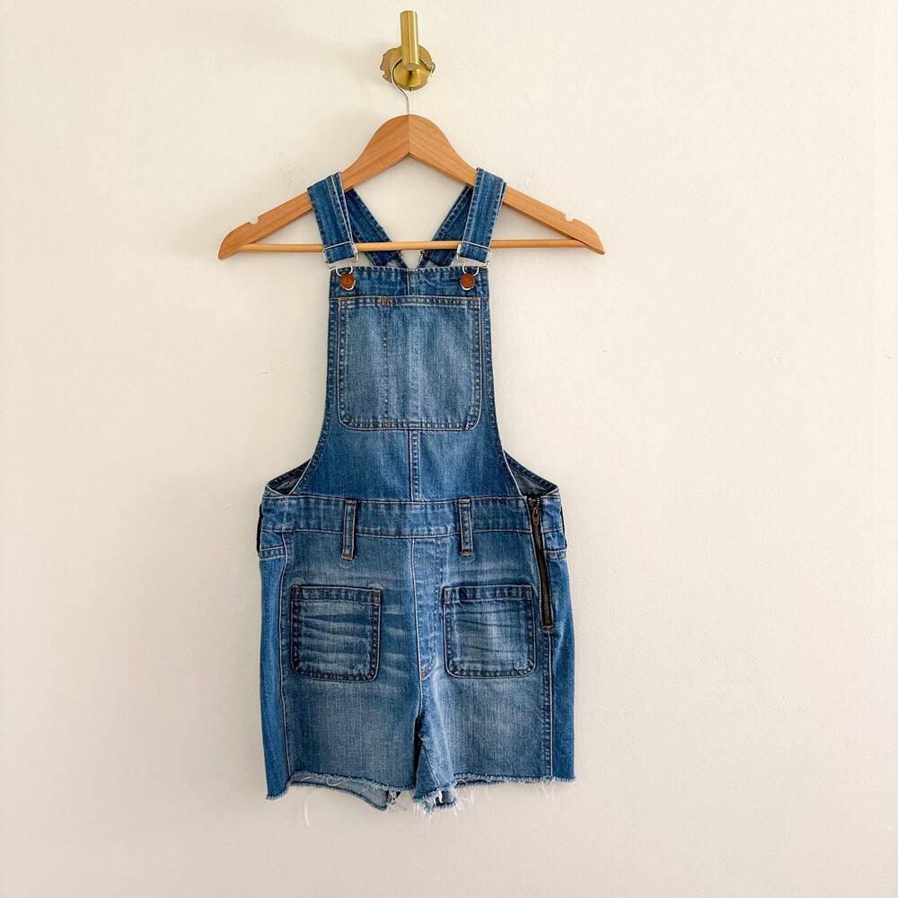 Madewell Adirondack Denim Raw Hem Short Overalls Blue XXS